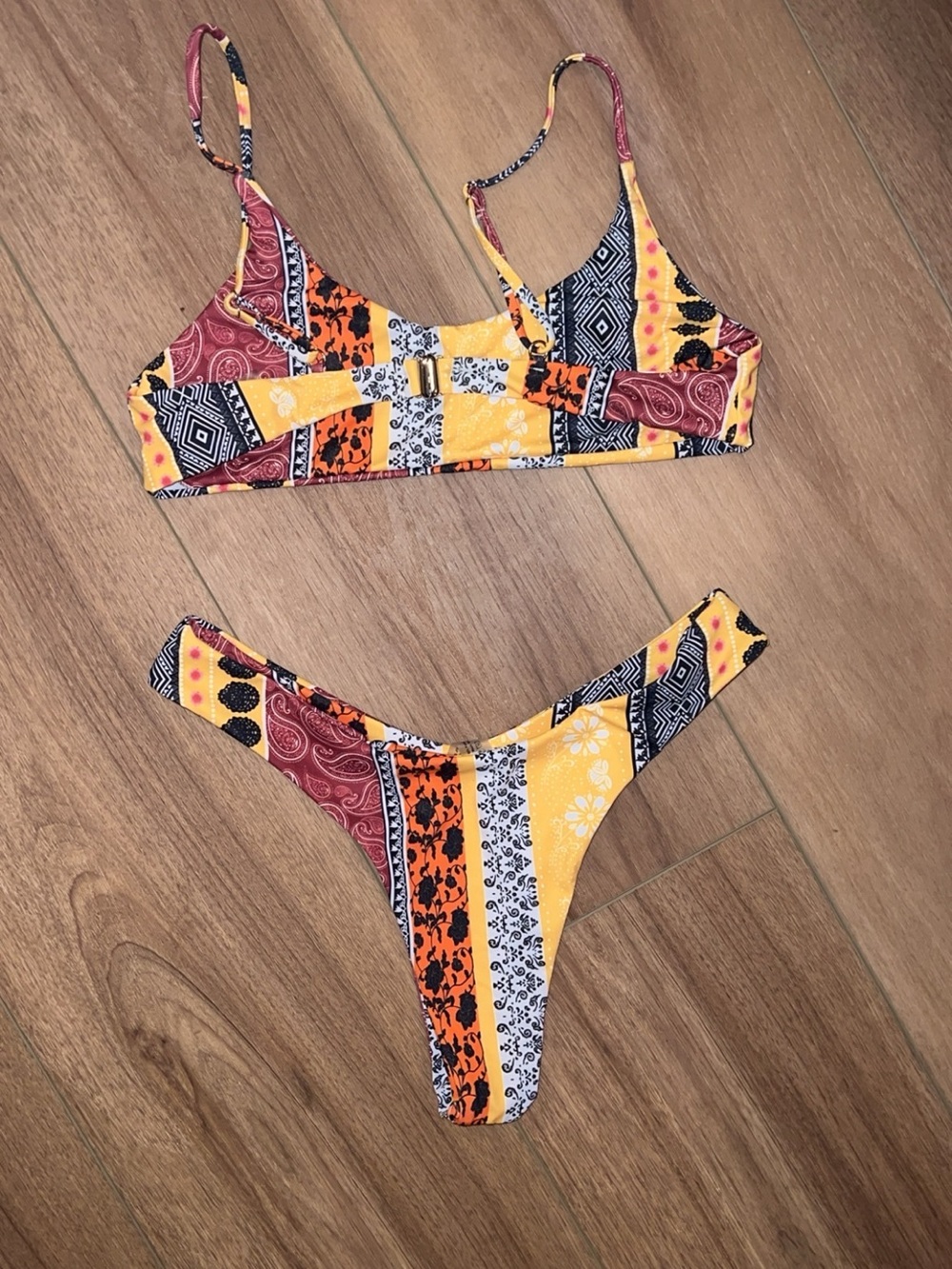 SHEIN Yellow Multicolor Patchwork Print Bikini Set - Picture 2 of 2